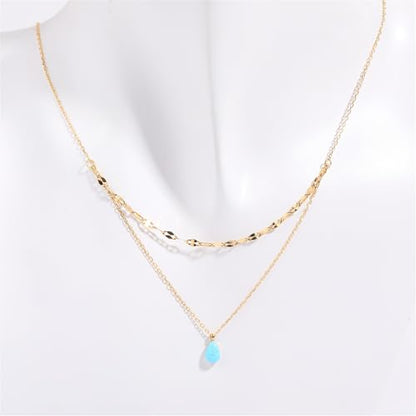 925 Sterling Silver Necklace for Women Trendy, Charming Layered Necklace with Cubic Zirconia Pendant for Her Womens Dainty Diamond Choker Necklaces Holiday Jewelry Gifts for Mom Wife Daughter Lover - color: Opal Necklace-Blue02