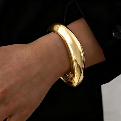 Gold Bracelets for Women Trendy Silver Bangle Cuff Bracelet Jewelry Gifts | Adjustable Size, 14K Gold Plated Chunky Bracelet - color: Gold - Style B