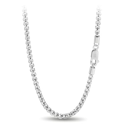 Solid 925 Sterling Silver 3mm Round Box Chain Necklace | Italian Style Box Cable Chain with Lobster Clasp, 16" to 30" Length for Men & Women - size: 16"