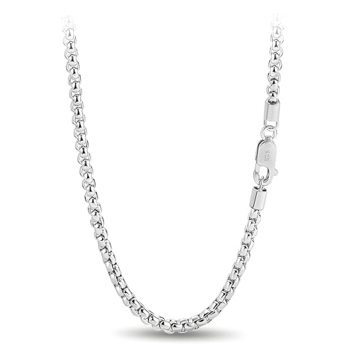 Solid 925 Sterling Silver 3mm Round Box Chain Necklace | Italian Style Box Cable Chain with Lobster Clasp, 16" to 30" Length for Men & Women - size: 30"