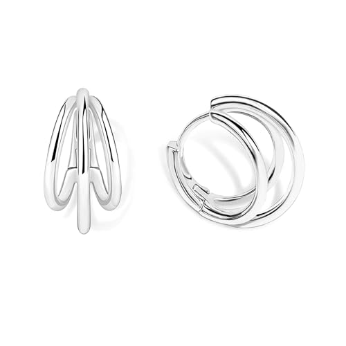 Me&Hz Gold Huggie Earrings Small Huggie Hoop Earrings for Women 14K Gold Plated Hypoallergenic Cubic Zirconia Huggies Mini Silver Hoop Earring for Women - color: Triple Hoops,Silver