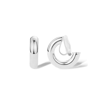 FAN&LOUIS Gold Clip On Hoop Earrings,Gold Silver Chunky Small Open Hoops Clip-On Earrings for Women Trendy Non-Pierced Ears Lightweight Teen - style: Silver