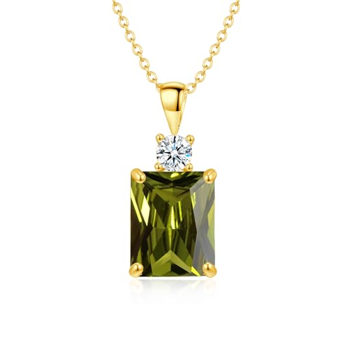 CiNily Rectangular Crystal Necklace for Women Trendy, Pendant Necklace with Chain 14K White Gold | Gold Plated Multicolor Birthstone Pendant Necklaces Boho Jewelry for Christmas Birthday Wedding - color: Gold-Olive Green cz