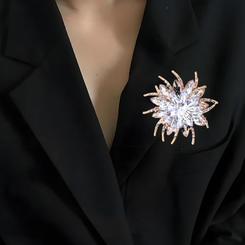 Rinestone Flower Brooch for Women Men Elegant Crystal Rose Flower Lapel Dress Brooches Pin Party Accessories Jewelry - style: White