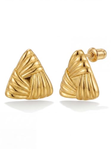 MUMREUES Chunky Gold Earrings for Women Trendy 14K Gold Plated Statement Triangle Stud Earrings Hypoallergenic Lightweight Vintage Geometric Drop Earring Jewelry Gifts - color: Gacia & Gold