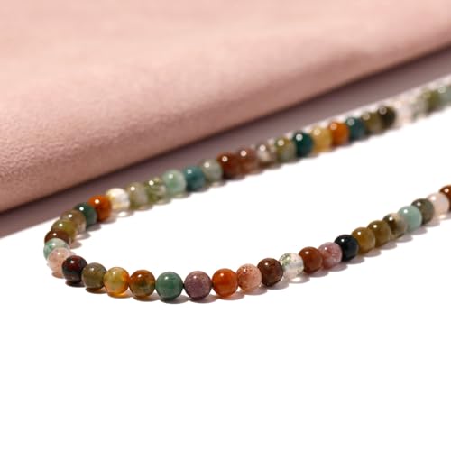 Simple 4mm Gemstones and Crystals Choker Necklace Unisex 16"-18" | Necklaces for Women Men, Adjustable, 40-45 cm Chain Length, Handmade, Spiritual Gemstones, Positive Energy, Daily Wear - style: Indian Agate