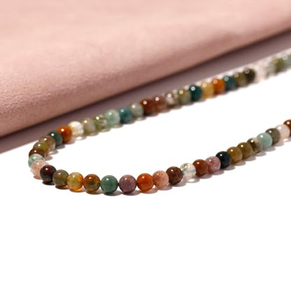 Simple 4mm Gemstones and Crystals Choker Necklace Unisex 16"-18" | Necklaces for Women Men, Adjustable, 40-45 cm Chain Length, Handmade, Spiritual Gemstones, Positive Energy, Daily Wear - style: Indian Agate