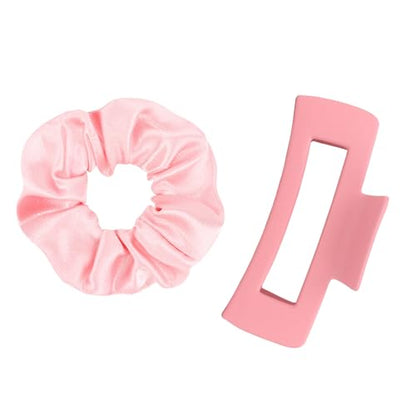 YISSION Claw Clip and Satin Scrunchie Set, 2 Pack Light Pink Hair Accessories, No Damage Hair Ties Non Slip Large Hair Clips for Women Girls Thick Thin Hair Daily Wear Party Wedding - color: Pink