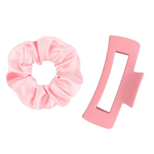 YISSION Claw Clip and Satin Scrunchie Set, 2 Pack Light Pink Hair Accessories, No Damage Hair Ties Non Slip Large Hair Clips for Women Girls Thick Thin Hair Daily Wear Party Wedding - color: Pink