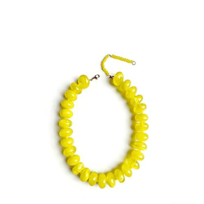 Chunky Beaded Statement Necklace for Women, Colorful Rondelle Bead, Bohemian Style, Adjustable Length, Summer Beach Accessory - color: bright yellow