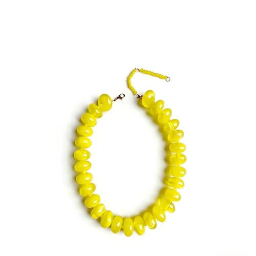 Chunky Beaded Statement Necklace for Women, Colorful Rondelle Bead, Bohemian Style, Adjustable Length, Summer Beach Accessory - color: bright yellow