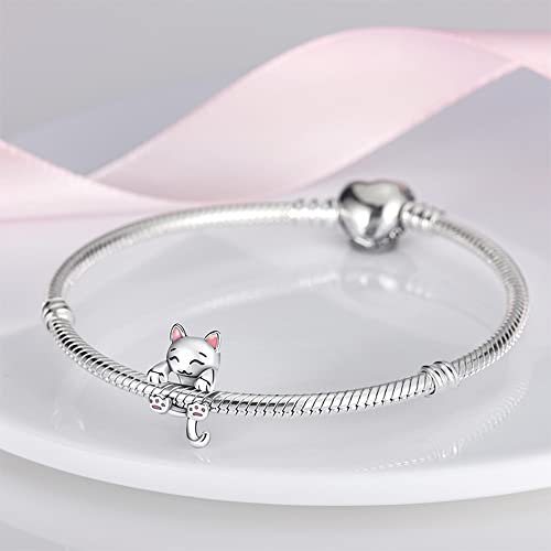 Pandach 925 Sterling Silver Charms Beads for Bracelets and Necklaces Butterfly and Headphones Pendants Clover Charms Jewelry Gift for Women - style: Cat Charm
