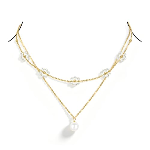 Trinckle Pearl Necklaces for Women, Pearl Choker Dainty Pendant Necklace | White Pendant Choker for Teen Girls, Layered Daisy Jewelry, Wedding Strands for Bride Bridesmaids as Beach Summer Accessories - style: Daisy necklace