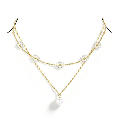 Trinckle Pearl Necklaces for Women, Pearl Choker Dainty Pendant Necklace | White Pendant Choker for Teen Girls, Layered Daisy Jewelry, Wedding Strands for Bride Bridesmaids as Beach Summer Accessories - style: Daisy necklace