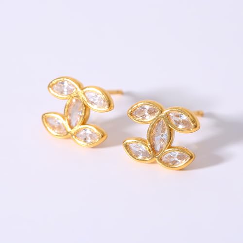 18K Gold Plated Synthetic Zircon Cluster Stud Earrings for Women — Elegant Marquise-Cut Crystal Cross Post Earrings, Hypoallergenic Sparkly Geometric Studs for Weddings, Parties, and Daily Glamour