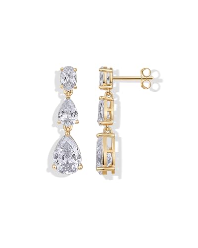 PAVOI 14K Gold Plated Cubic Zirconia Dangle Earrings for Women - Crystal Long Linear Bridal Drop Earrings - Cluster CZ Pearl Simulated Diamond Drop Dangle Wedding Jewelry for Brides & Bridesmaid - style: Pear