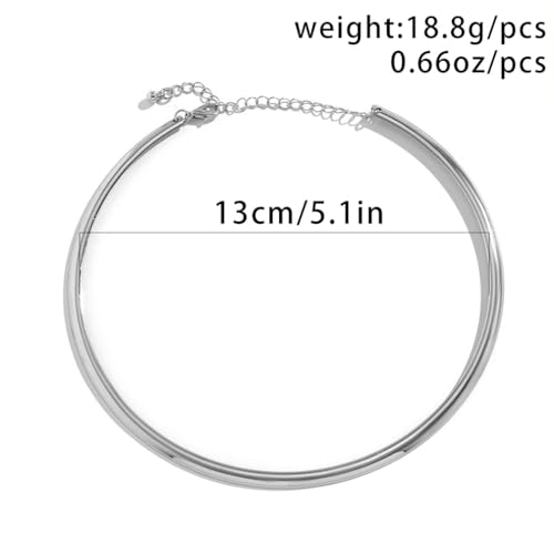 Chunky Gold Choker Necklaces for Woman Fashion Thick Statement Collar Necklace Adjustable Trendy Large Circle Hoop Jewelry Rock Prom Accessories - color: Silver