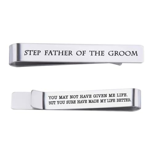 Step Father of The Bride Groom Gifts from Daughter Son, Stepfather of The Groom Bride Tie Clip Gifts for Wedding Day for Dad - style: step father of groom