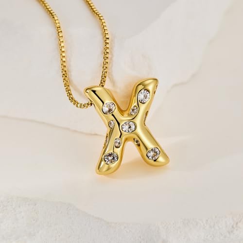 Cicy Bell Initial Necklace for Women 14k Gold Plated | Cubic Zirconia, Trendy, Personalized, Dainty Letter Pendant - color: X-Gold