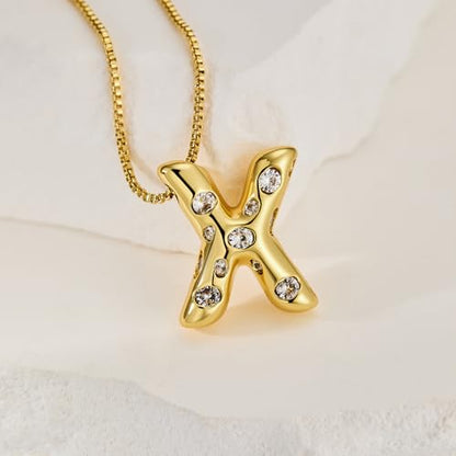 Cicy Bell Initial Necklace for Women 14k Gold Plated | Cubic Zirconia, Trendy, Personalized, Dainty Letter Pendant - color: X-Gold