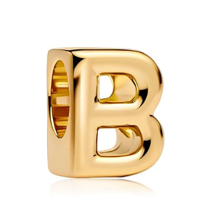 Gold Letter Charms A-Z for Bracelets 925 Sterling Silver Alphabet Initial Charms Beads Jewelry Gifts for Women - color: B
