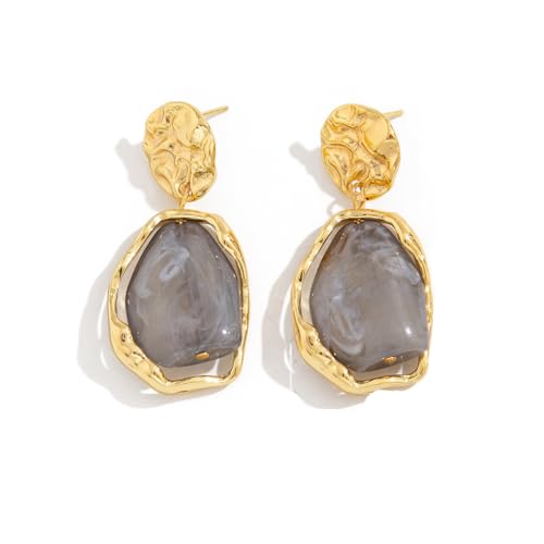 Irregular Crystal Dangle Earrings for Women Gold Textured Gemstone Earrings Geometric Acrylic Stud Earring Jewelry Gift - color: Grey