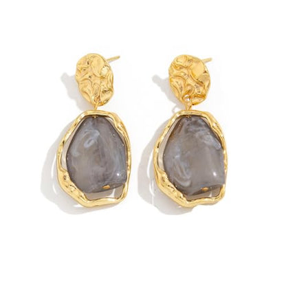 Irregular Crystal Dangle Earrings for Women Gold Textured Gemstone Earrings Geometric Acrylic Stud Earring Jewelry Gift - color: Grey