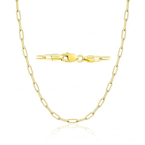 18k Gold Plated 925 Sterling Silver Chain Necklace for Women,3.0mm Thin Sturdy Paperclip Chain, Layering Necklace Tarnish Resistant Dainty Jewelry Gift 18/20/22/24/26 Inch - color: Gold, size: 20 Inch