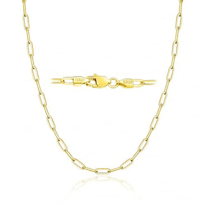 18k Gold Plated 925 Sterling Silver Chain Necklace for Women,3.0mm Thin Sturdy Paperclip Chain, Layering Necklace Tarnish Resistant Dainty Jewelry Gift 18/20/22/24/26 Inch - color: Gold, size: 20 Inch