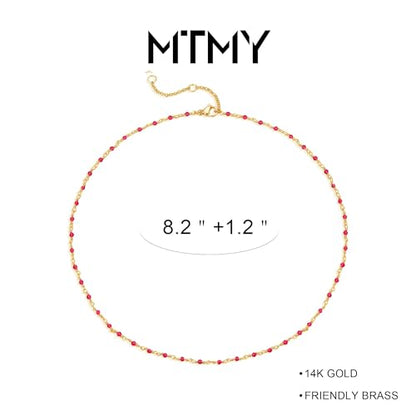 Gold Anklets for Women 14K Gold Plated Tiny Bead Anklet Colorful Tassel Foot Chain Dainty Adjustable Cute Summer Beach Boho Anklets Jewelry Gift - color: crystal rose