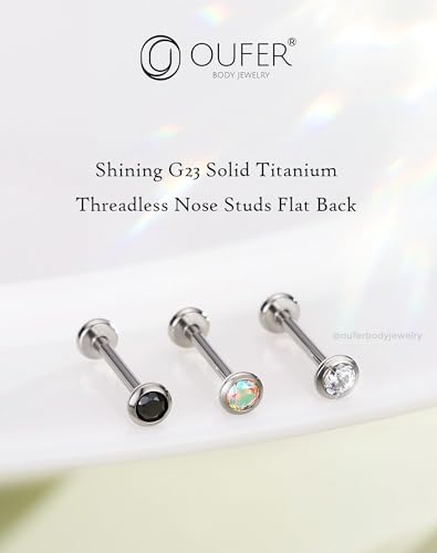 OUFER 2Pcs 20G/18G/16G G23 Titanium Threadless Nose Stud Earrings Flat Back Tiny CZ Small Nose Helix Cartilage Tragus Conch Labret Medusa Monroe Piercing Jewelry for Women Men - color: Silver Black, size: 2pcs, 20g 7mm, 2.5mm cz