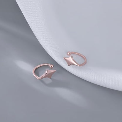 Reffeer Solid 925 Sterling Silver Star Cuff Earrings Cartilage Wraps for Women Teens Helix Earrings Star Clip On Earrings No Piercing - color: C-Rose Gold Plated