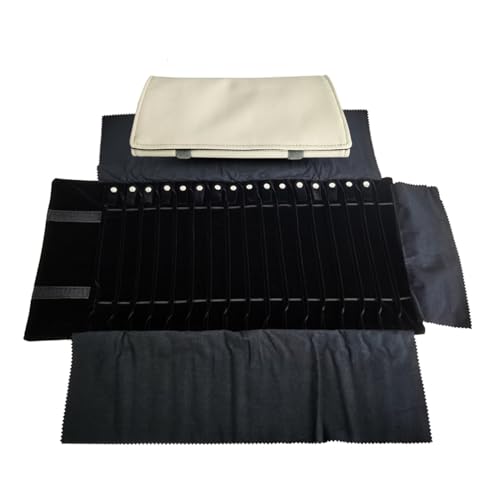 Travel Necklace Organizer, Tangle Free Jewelry Case, 16 Slots | Foldable,LightWeight Compact, Velvet Lining Jewelry Storage Bag for Chain Bracelet, Gift for Women Girls,Gray PU and Black - color: Gray PU and Black Velvet