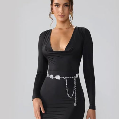 Metal Waist Chain Body Jewelry Link Belt for Women Girls - color: Silver 2, size: S: 35.4 in (90 cm)
