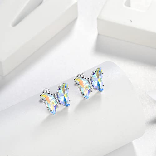 Aurora Tears Butterfly Necklace Earrings Ring Bracelet - Women 925 Sterling Silver Animal Butterflies Birthstone Pendant Crystal Wedding Birthday Jewelry - color: earrings-April-Diamond