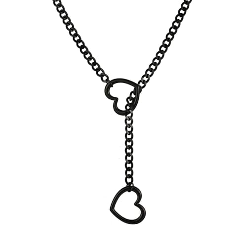 Artmiss Heart Slip Chain Necklace Cuban Long Chain Affection Link Necklace Submissive Collar Chokers for Women - color: Black