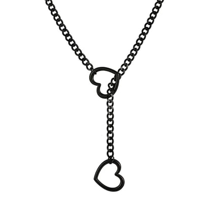 Artmiss Heart Slip Chain Necklace Cuban Long Chain Affection Link Necklace Submissive Collar Chokers for Women - color: Black