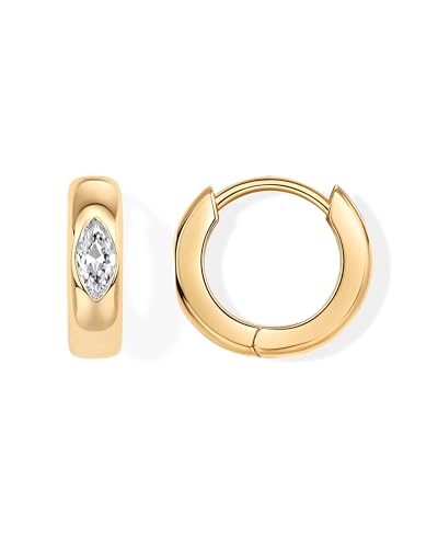 PAVOI 14K Gold Plated 925 Sterling Silver Cubic Zirconia Huggie Earrings | U-Shaped Snake Solitaire Small Round Huggie Stud Fashion Hoop Earrings for Women - style: Marquise