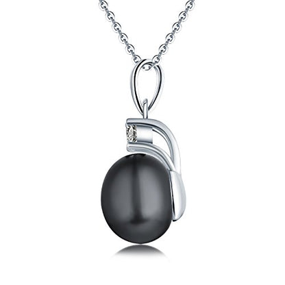 925 Sterling Silver Freshwater Cultured Pearl Pendant Necklace JO WISDOM Jewelry for Women,Girls - color: 10mm,black pearl