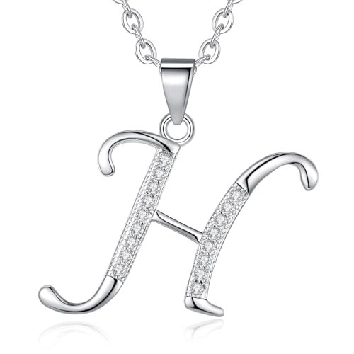 VIKI LYNN Dainty Initial Letter Pendant Necklace for Women | Cubic Zirconia Initial Jewelry, Personalized Letter Necklace, Dainty Women Jewelry, Birthday Gift Idea for Her, Mom and Wife - color: Silver, style: Silver-H