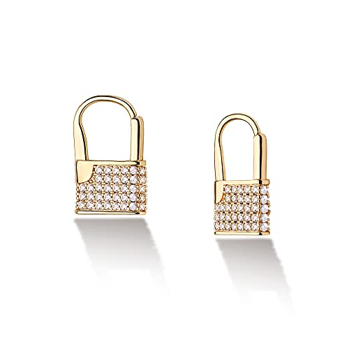 Huggie Hoop Earrings 14K Gold Plated Cubic Zirconia Dainty Simple Cute Beads Elegant CZ Circle Small Hoop Earring for Women Minimalist Handmade Hypoallergenic Jewelry - color: CZ-Lock B