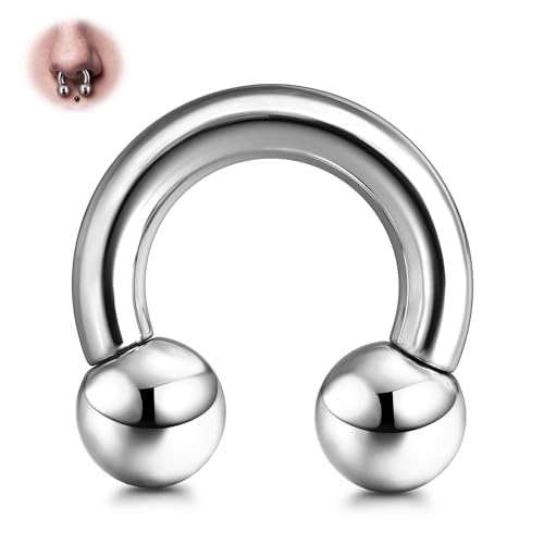 G23 Titanium Septum Ring Horseshoe Pincher Spike Nose Piercing Jewelry | 00/0/2/4/6/8/10/12G Circular Barbell Stretched Body Piercing Jewelry for Women Men,ASTM F136 Titanium Earrings, 10/12/16/19mm - color: Titanium-Horseshoe Balls, size: 6G(4mm)-12mm