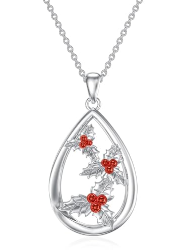 12 Month Birth Flower Necklace for Women 925 Sterling Silver Floral Teardrop Pendant Birthday Jewelry Gifts - color: 12. December Holly