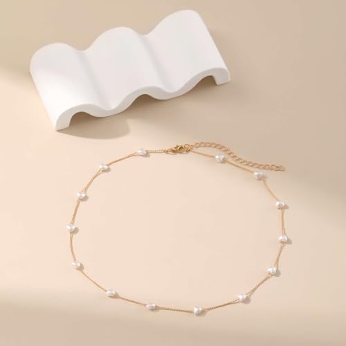 Heart-Shaped Pearl Necklace Exquisite Small 14K Gold Plated Chain Precious Jewelry Lobster Clasp Adjustable Extender - style: 14K Gold+Heart-Shaped Pearl