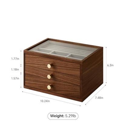 Black Walnut Jewelry Organizer, 3 Layer | Wooden Jewelry Box, For Women, For Necklaces Ring Earring - size: 3 Layer