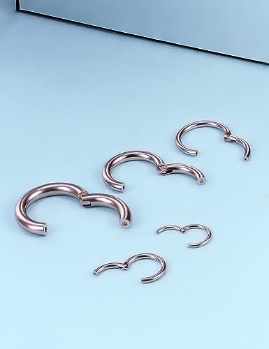 20G-2G Surgical Steel Hinged Clicker Septum Nose Rings Gauges Earrings Seamless Hoops Eyebrow Lip Ring Cliker Helix Tragus Daith Rook Earrings for Women Men - color: Silver, size: 16G 14G 12G 8G 6G