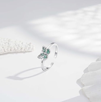 Step Forward 925 Sterling Silver Toe Rings for Women - Adjustable Infinity Daisy Starfish Butterfly Stylish Toe Ring Band for Woman - Summer Vacation Beach Boho Foot Jewelry Gifts - style: Butterfly