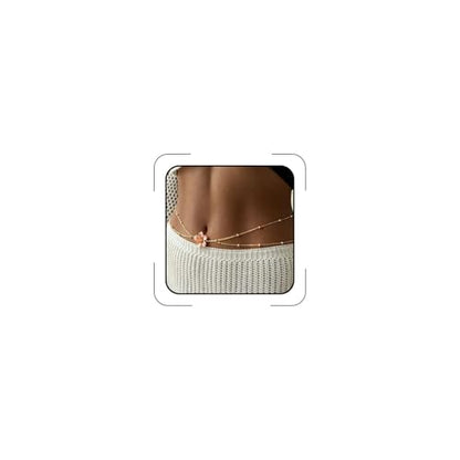 Gold Starfish Waist Chain Belt for Women Pearl Starfish Shell Mermaids Belly Chains Layered Boho Flower Belt Chains Sex Bikini Body Chain Mermaids Costume Accessories Summer Beach Jewelry - style: Pink Flower