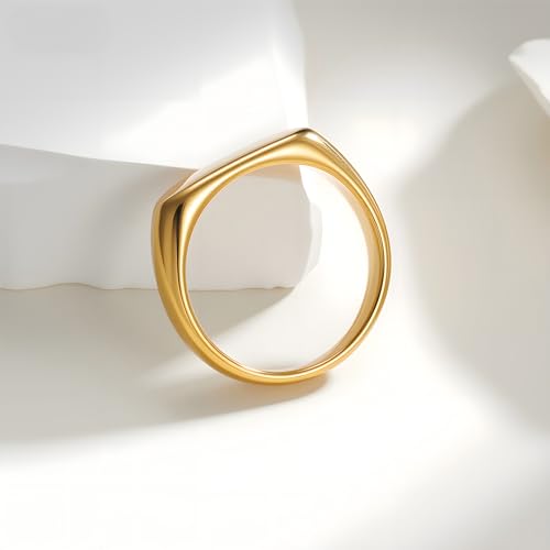 Mens Stainless Steel Plain Signet Rings 4/7/10/14MM Rectangular Pinky Rings | High Polish Classic Blank Thumb Rings, Everyday Comfit Wear, Gift for Men - color: Gold04