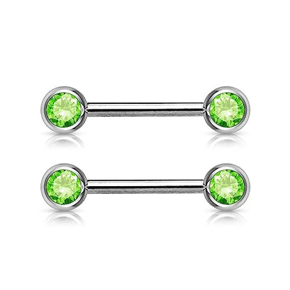 Forbidden Body Jewelry 14g Nipple Ring Barbells Set of 2, Pair of CZ 16mm (5/8 Inch) Barbells with 6mm Balls - color: Green